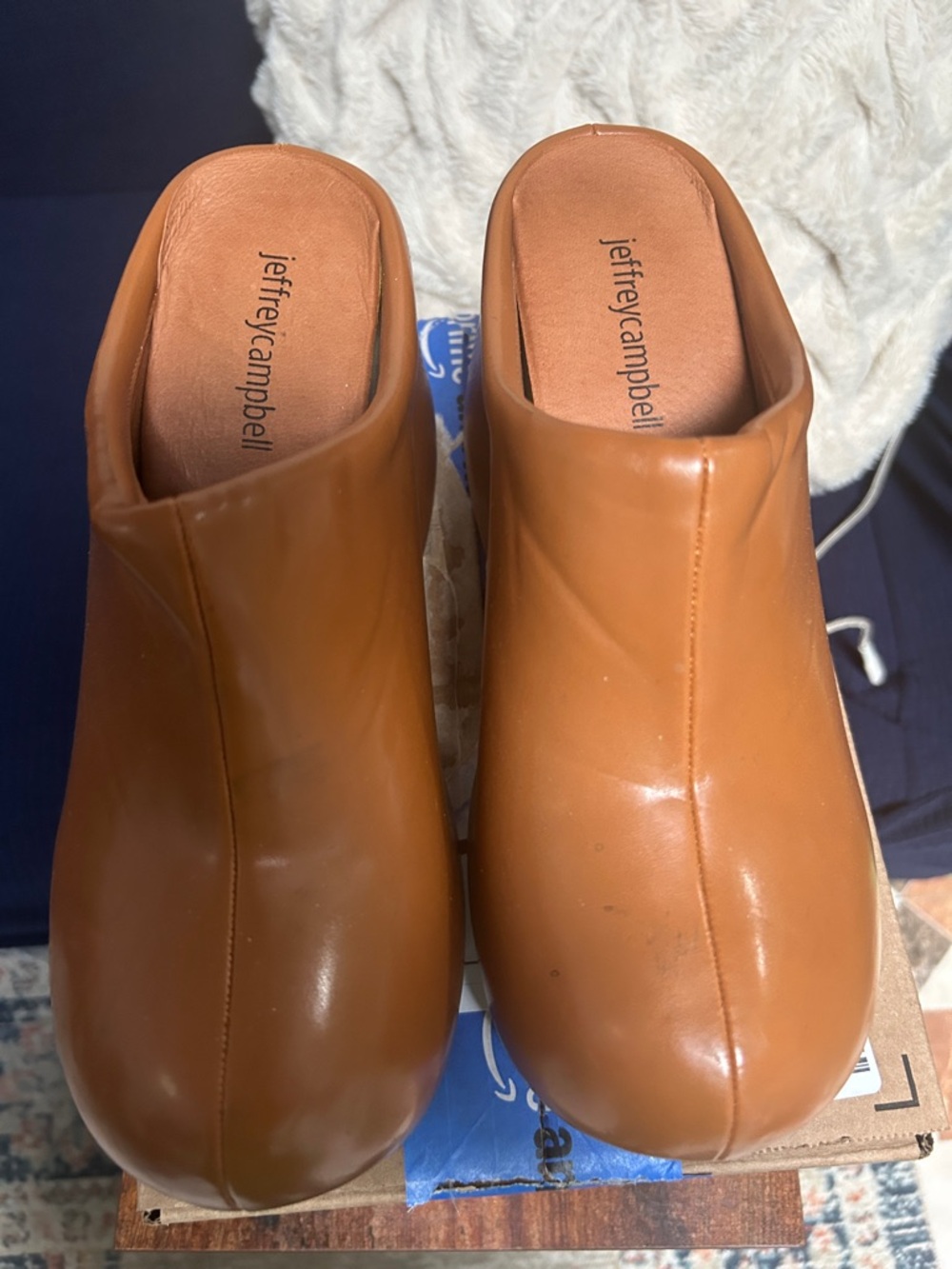 Jeffrey Campbell Cognac Leather Slip-On Mule Clogs size 7.5